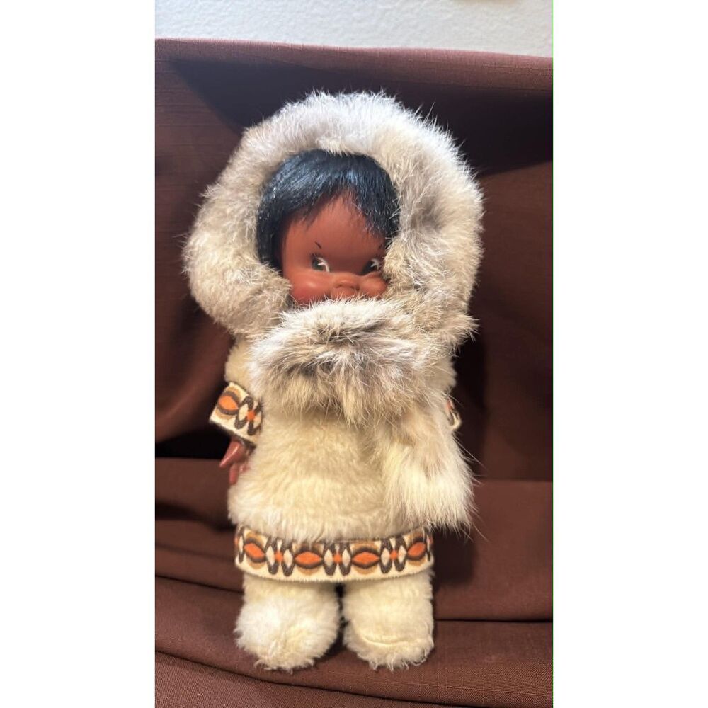 Vintage Regal Canada Eskimo Doll Faux leather & Fur 12 inch
